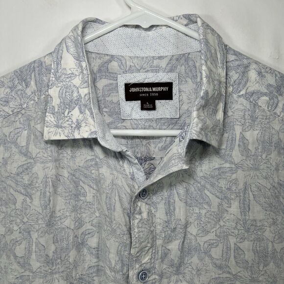 Johnston & Murphy Short Sleeve Button Up 100% Linen Shirt Large Purple Floral - Picture 2 of 11